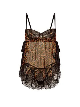 Wicked Sheer Unlined Lace-Trim Babydoll Set