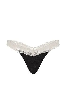 Cotton Lace-Trim Thong Panty
