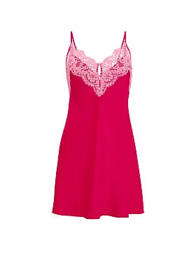 Satin Lace-Trim Short Slip Dress
