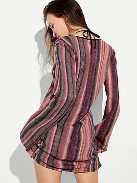 Beachwear Shimmer Knit Long-Sleeve Mini Dress