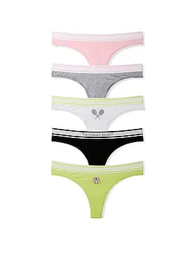 5-Pack Logo Cotton Tennis Thong Panties