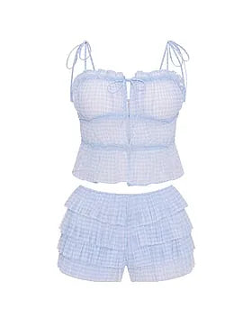 Gingham Chiffon Cami & Ruffled Short Set