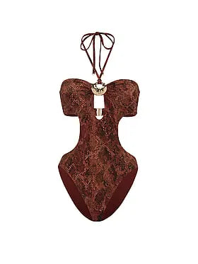Hammered Hardware Cut-Out Halter One-Piece Swimsuit