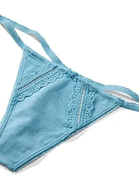 Cotton Lace-Trim V-String Panty