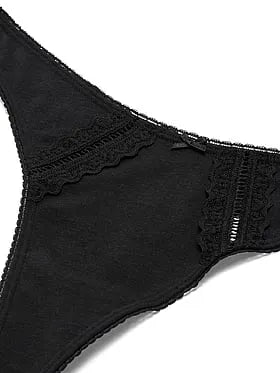 Cotton Lace-Trim High-Leg Scoop Thong Panty