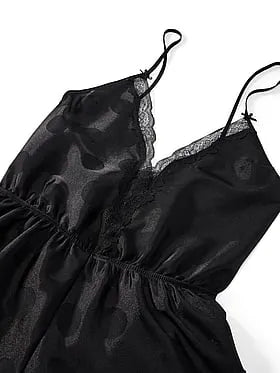 Tease Dot Satin Lace-Trim Flutter Romper