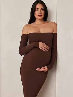 Sculpting Rib Off the Shoulder Dress
