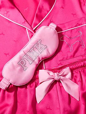 PINK | Elle 3-Piece Satin Eye Mask & Short Pajama Set