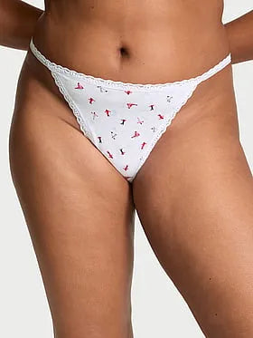 Lace-Trim Cotton V-String Panty