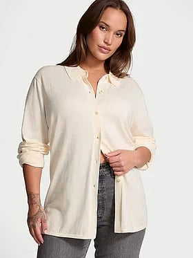 Luxe CrÃ¨me Knit Button-Up Shirt