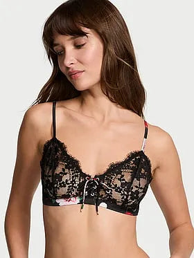 ATELIER Victoria's Secret Satin Lace Trim Lightly Lined Triangle Bra