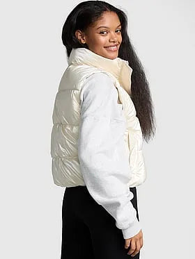 High Shine Marshmallow Puffer Vest by PINK
