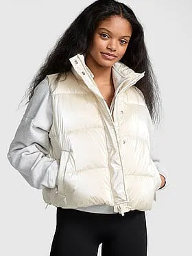 High Shine Marshmallow Puffer Vest by PINK