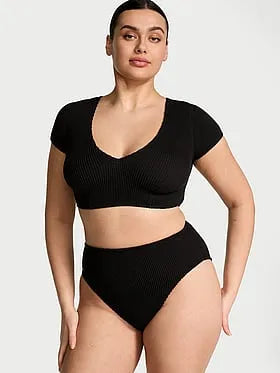 Crinkle Short-Sleeve Bikini Top