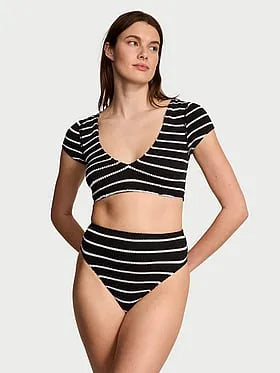 Crinkle Short-Sleeve Bikini Top