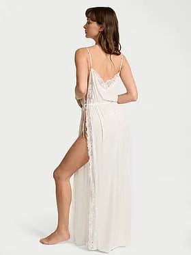 SoSoftâ¢ Modal Ribbed Lace-Trim Long Slip Dress