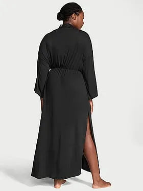 SoSoftâ¢ Modal Ribbed Lace-Trim Long Robe