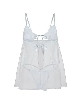 Sheer Rose Lace Triangle Babydoll Set