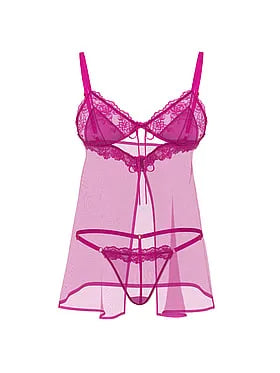 Sheer Rose Lace Triangle Babydoll Set