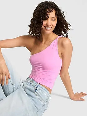 PINK Base Stretchâ¢ Twisted One-Shoulder Tank Top