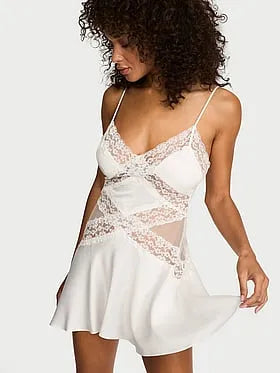 Dare to Dream Lace & Satin Flounce Slip Dress