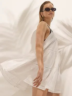 Beachwear Cotton Gauze Halter Tiered Mini Dress