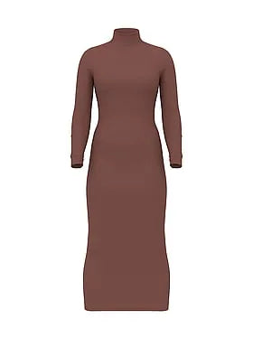 Shapewear by Victoria Smoothing Rib Long-Sleeve Turtleneck Maxi Dress