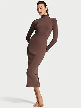 Shapewear by Victoria Smoothing Rib Long-Sleeve Turtleneck Maxi Dress