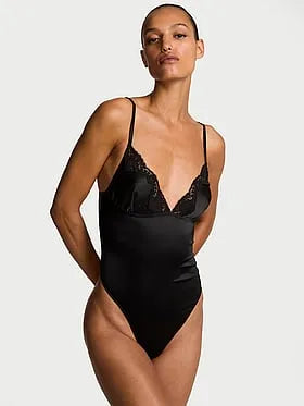 Satin Lace-Trim Bodysuit