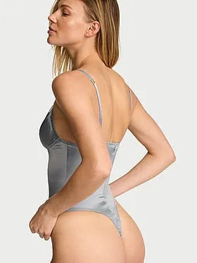 Satin Lace-Trim Bodysuit