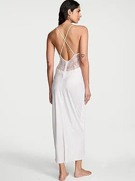Satin Rose Lace Long Slip Dress