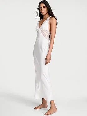 Satin Rose Lace Long Slip Dress