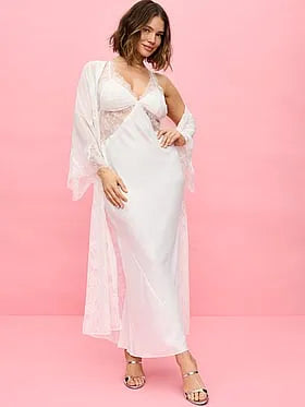 Satin Rose Lace Long Slip Dress