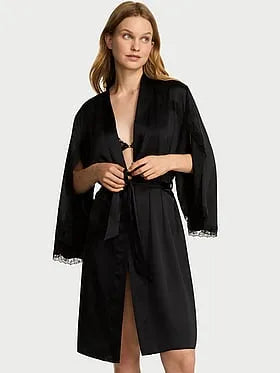 Satin Rose Lace-Trim Midi Robe