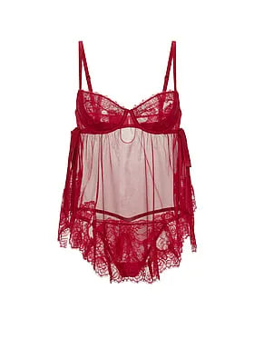Wicked Sheer Unlined Lace-Trim Babydoll Set