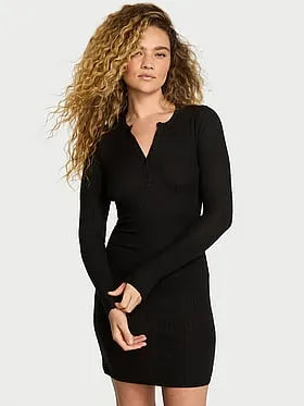 SoSoftâ¢ Modal Wide-Rib Long-Sleeve Henley Dress