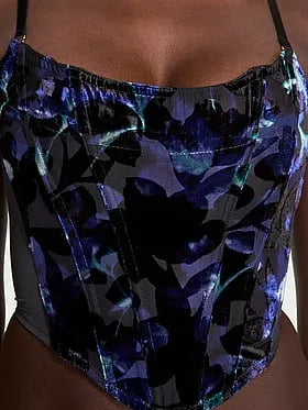 Electric Orchid Burnout Velvet Strapless Corset Top