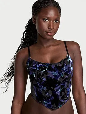 Electric Orchid Burnout Velvet Strapless Corset Top