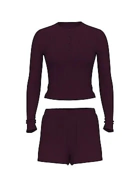 SoSoftâ¢ Modal Wide-Rib Long-Sleeve Henley & Shorts Set