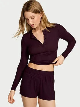 SoSoftâ¢ Modal Wide-Rib Long-Sleeve Henley & Shorts Set