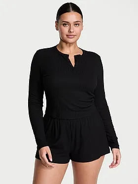 SoSoftâ¢ Modal Wide-Rib Long-Sleeve Henley & Shorts Set