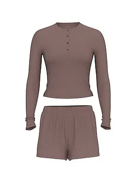 SoSoftâ¢ Modal Wide-Rib Long-Sleeve Henley & Shorts Set