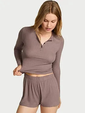SoSoftâ¢ Modal Wide-Rib Long-Sleeve Henley & Shorts Set
