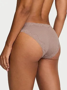 Cotton Shadow Stripe Lace-Waist Bikini Panty
