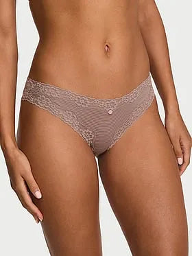 Cotton Shadow Stripe Lace-Waist Bikini Panty