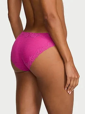 Cotton Shadow Stripe Lace-Waist Bikini Panty