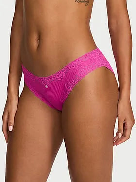 Cotton Shadow Stripe Lace-Waist Bikini Panty