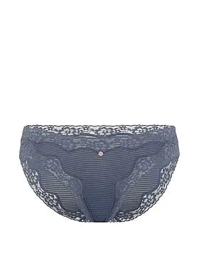 Cotton Shadow Stripe Lace-Waist Bikini Panty