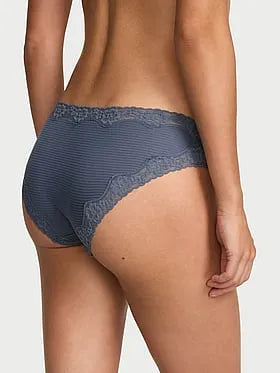 Cotton Shadow Stripe Lace-Waist Bikini Panty