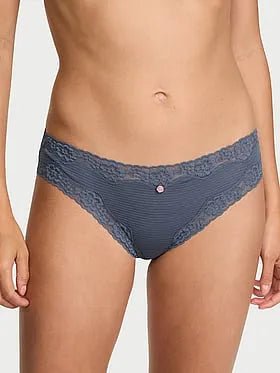Cotton Shadow Stripe Lace-Waist Bikini Panty